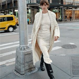 ZARA LONG CABLE KNIT COAT